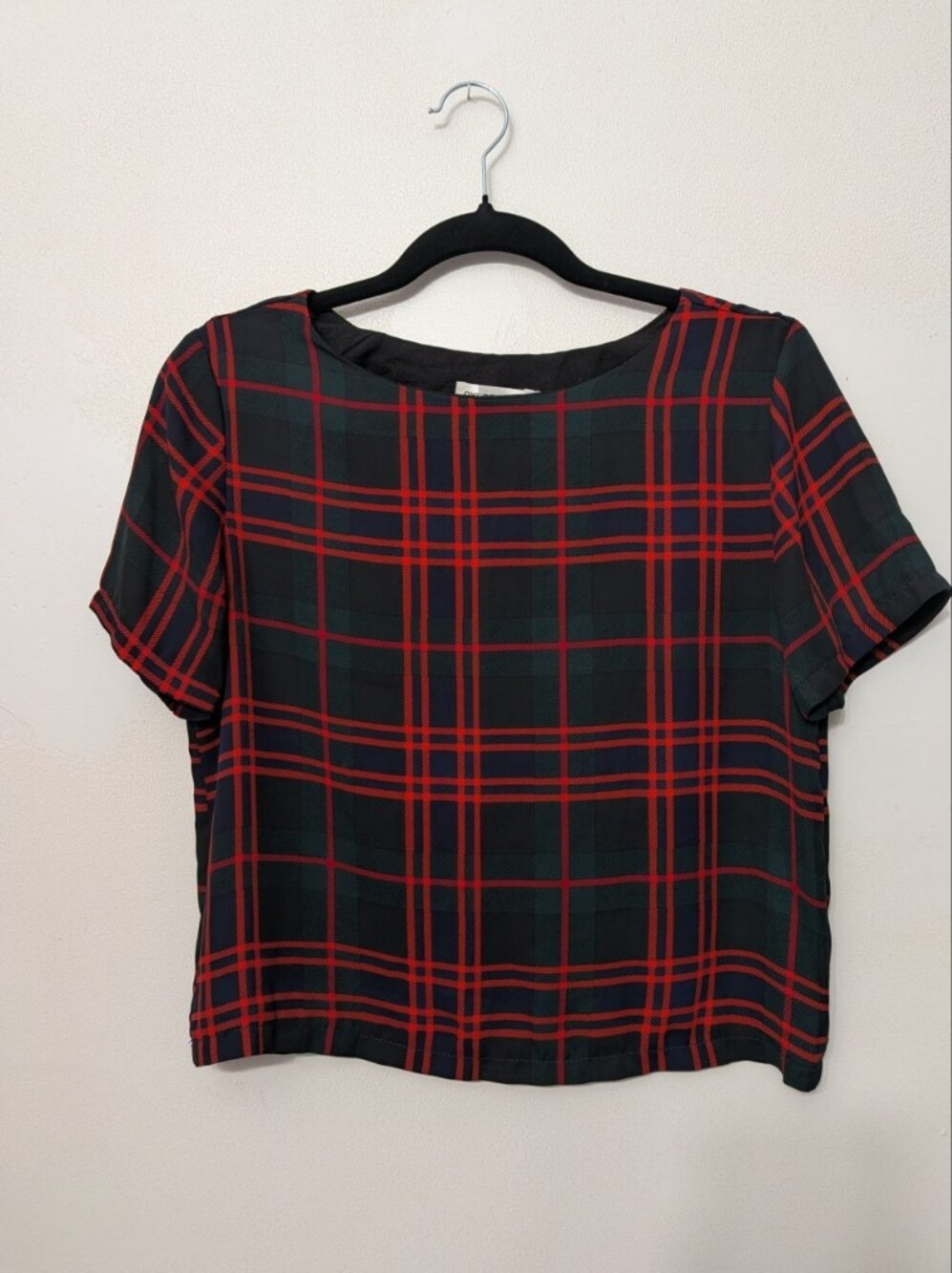 Oxford Circus Black and Red Plaid Short-Sleeve Top S